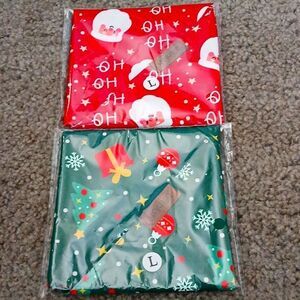 Christmas Dog Bandanas - 2 Pack Reversible Santa Claus and Christmas Tree Sz L